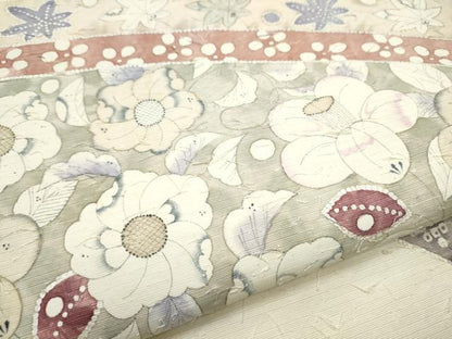 平和屋着物●英王室献上友禅作家 木下勝功 太鼓柄袋帯 髭紬 辻が花 正絹 逸品 CABB9353hy