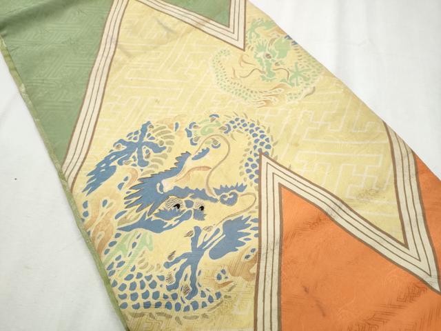 平和屋着物●アンティーク 大正ロマン 丸帯 駒刺繍 龍 引き抜き帯 正絹 逸品 CABB9354hy