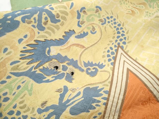 平和屋着物●アンティーク 大正ロマン 丸帯 駒刺繍 龍 引き抜き帯 正絹 逸品 CABB9354hy