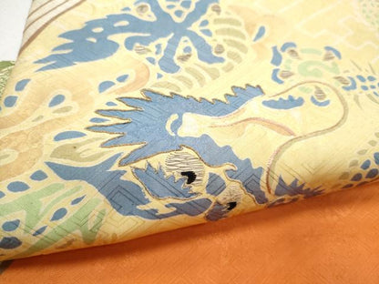 平和屋着物●アンティーク 大正ロマン 丸帯 駒刺繍 龍 引き抜き帯 正絹 逸品 CABB9354hy