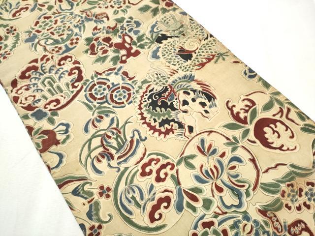 平和屋着物●アンティーク 大正ロマン 丸帯 龍 鳳凰花文 正絹 逸品 CABB9355hy