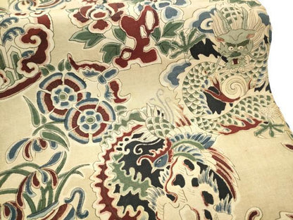 平和屋着物●アンティーク 大正ロマン 丸帯 龍 鳳凰花文 正絹 逸品 CABB9355hy