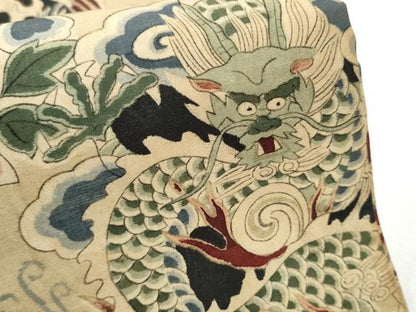 平和屋着物●アンティーク 大正ロマン 丸帯 龍 鳳凰花文 正絹 逸品 CABB9355hy