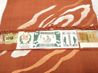 平和屋着物●本場結城紬　重要無形文化財　八寸名古屋帯　流水文　大丸扱い　証紙付き　正絹　逸品　CABB9359hy