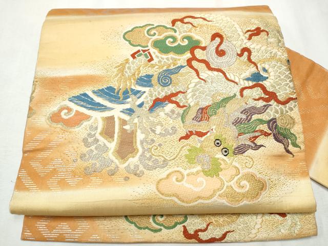 平和屋着物●アンティーク 大正ロマン 九寸名古屋帯 雲龍 金銀糸 正絹 逸品 CABB9361hy
