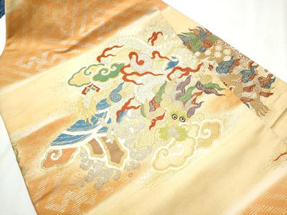 平和屋着物●アンティーク 大正ロマン 九寸名古屋帯 雲龍 金銀糸 正絹 逸品 CABB9361hy