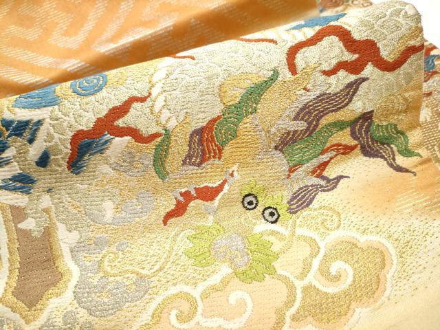 平和屋着物●アンティーク 大正ロマン 九寸名古屋帯 雲龍 金銀糸 正絹 逸品 CABB9361hy