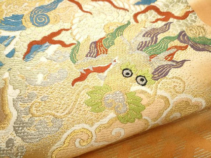 平和屋着物●アンティーク 大正ロマン 九寸名古屋帯 雲龍 金銀糸 正絹 逸品 CABB9361hy