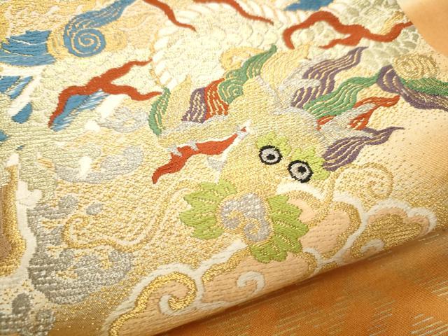 平和屋着物●アンティーク 大正ロマン 九寸名古屋帯 雲龍 金銀糸 正絹 逸品 CABB9361hy