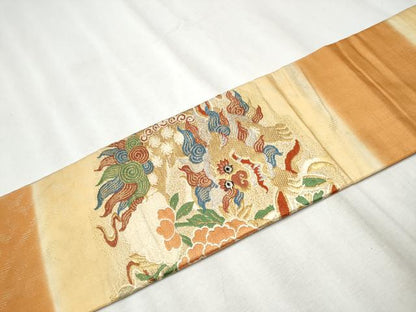 平和屋着物●アンティーク 大正ロマン 九寸名古屋帯 雲龍 金銀糸 正絹 逸品 CABB9361hy