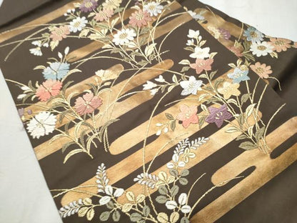 平和屋着物●九寸名古屋帯 唐織 エ霞草花文 金銀糸 正絹 逸品 CABB9363hy