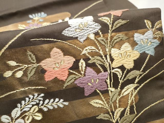 平和屋着物●九寸名古屋帯 唐織 エ霞草花文 金銀糸 正絹 逸品 CABB9363hy
