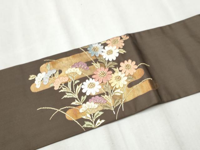 平和屋着物●九寸名古屋帯 唐織 エ霞草花文 金銀糸 正絹 逸品 CABB9363hy