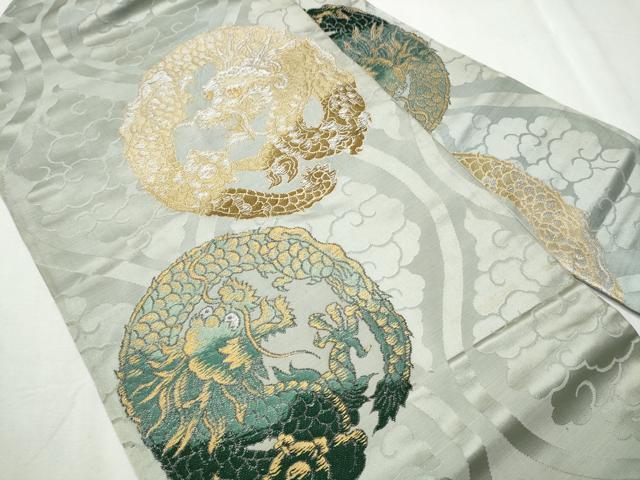 平和屋着物●アンティーク　大正ロマン　九寸名古屋帯　龍　金銀糸　正絹　逸品　CABB9368hy