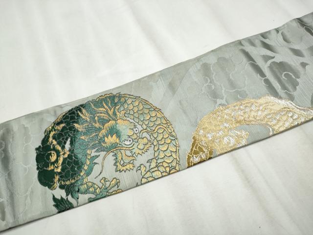平和屋着物●アンティーク　大正ロマン　九寸名古屋帯　龍　金銀糸　正絹　逸品　CABB9368hy 平和屋着物○アンティーク 大正ロマン 九寸名古屋帯 龍 金銀糸 正絹 逸品