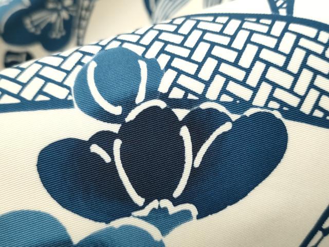 平和屋着物●塩瀬　全通柄　九寸名古屋帯　藍　型染め　舞花文　正絹　逸品　CABB9372hy