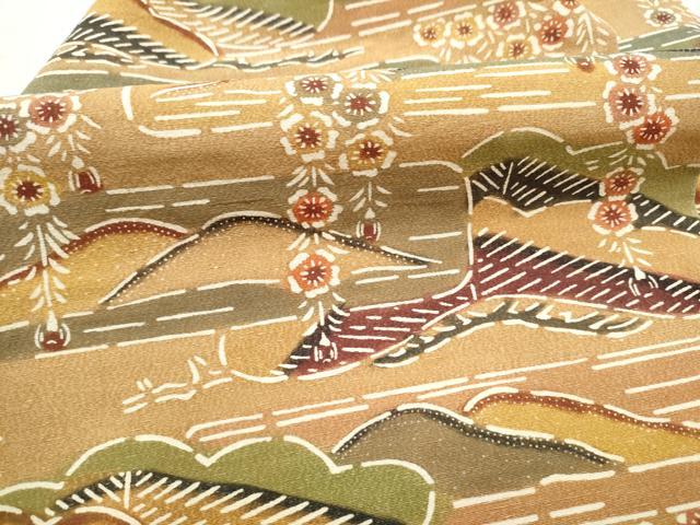 平和屋着物●九寸名古屋帯　型染め　遠山草花文　正絹　逸品　CABB9373hy