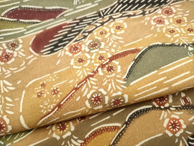 平和屋着物●九寸名古屋帯　型染め　遠山草花文　正絹　逸品　CABB9373hy