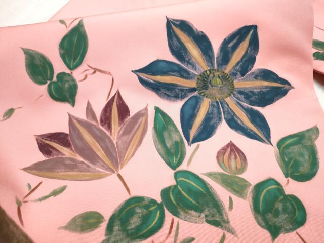 平和屋着物●塩瀬 九寸名古屋帯 作家物 ろうけつ染 枝花文 正絹 逸品 CABB9375hy