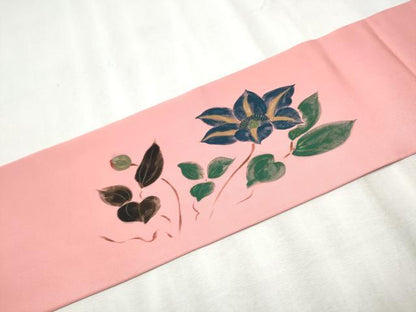 平和屋着物●塩瀬 九寸名古屋帯 作家物 ろうけつ染 枝花文 正絹 逸品 CABB9375hy
