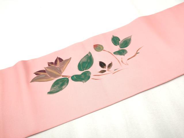 平和屋着物●塩瀬 九寸名古屋帯 作家物 ろうけつ染 枝花文 正絹 逸品 CABB9375hy