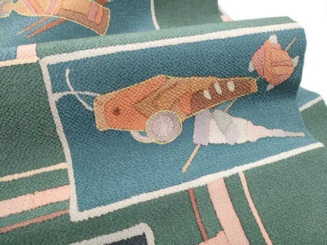 平和屋着物●全通柄 九寸名古屋帯 玩具文 金彩 鬼しぼ縮緬 正絹 逸品 CABB9376hy