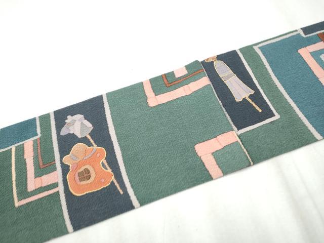平和屋着物●全通柄 九寸名古屋帯 玩具文 金彩 鬼しぼ縮緬 正絹 逸品 CABB9376hy