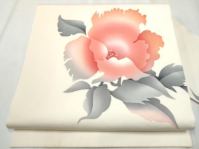 平和屋着物●塩瀬 九寸名古屋帯 手描き 枝花文 正絹 逸品 CABB9377hy