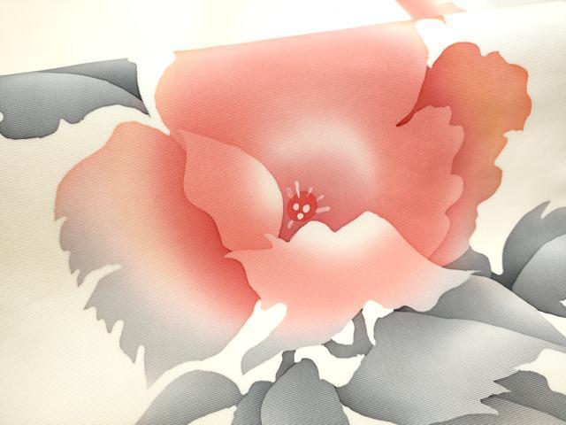 平和屋着物●塩瀬 九寸名古屋帯 手描き 枝花文 正絹 逸品 CABB9377hy