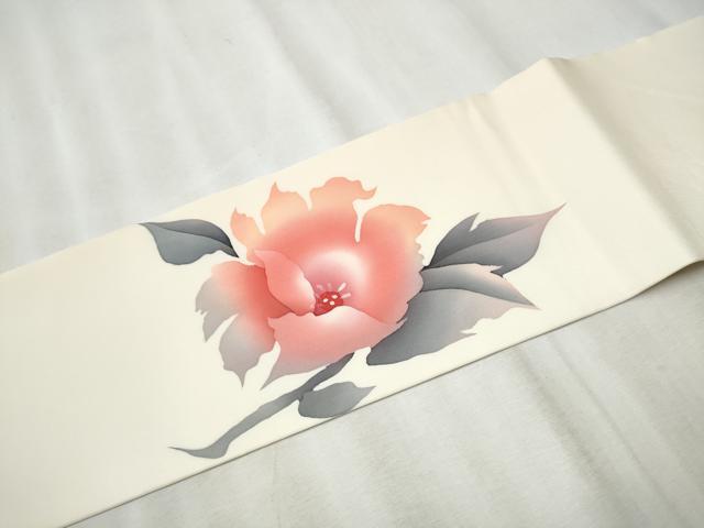 平和屋着物●塩瀬 九寸名古屋帯 手描き 枝花文 正絹 逸品 CABB9377hy