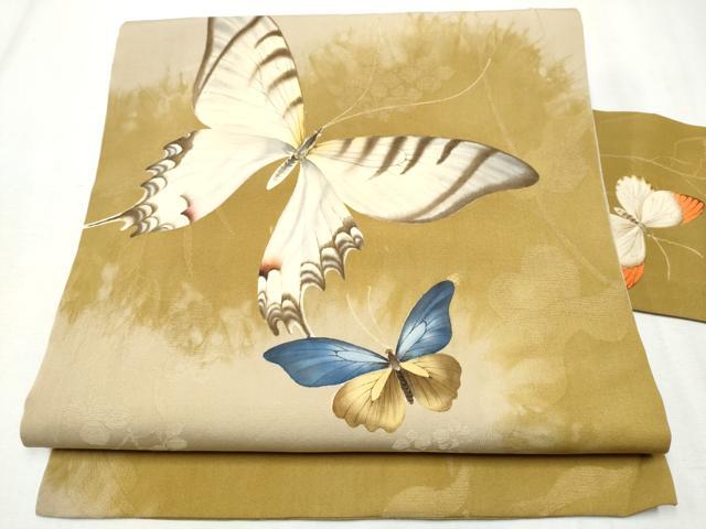 平和屋着物●九寸名古屋帯 手描き 舞蝶文 正絹 逸品 CABB9383hy