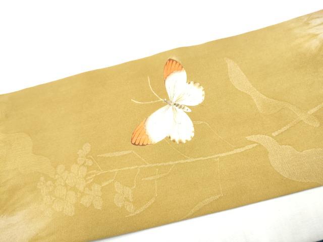 平和屋着物●九寸名古屋帯 手描き 舞蝶文 正絹 逸品 CABB9383hy