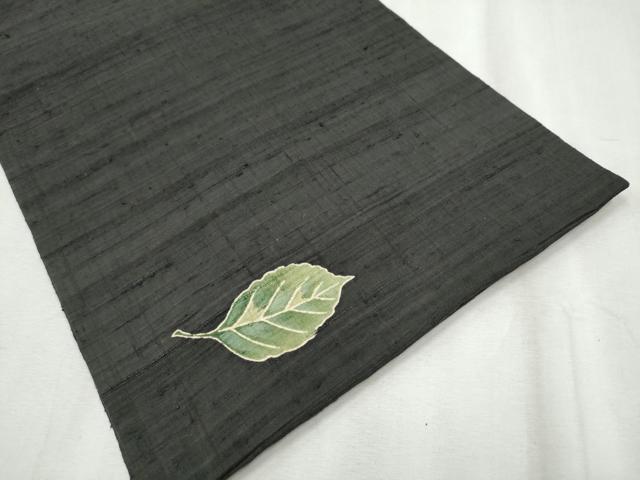 平和屋着物●九寸開き名古屋帯　紬地　林檎　黒地　正絹　逸品　CABB9384hy