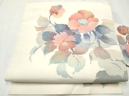 平和屋着物●九寸名古屋帯 作家物 紬地 ろうけつ染 枝花文 正絹 逸品 CABB9385hy