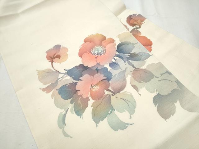 平和屋着物●九寸名古屋帯 作家物 紬地 ろうけつ染 枝花文 正絹 逸品 CABB9385hy