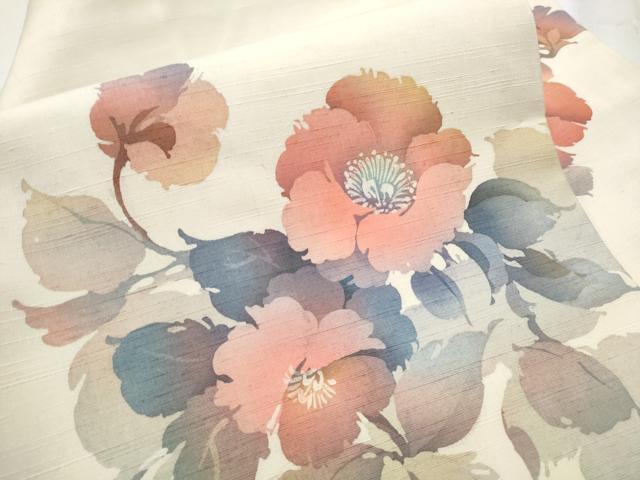 平和屋着物●九寸名古屋帯 作家物 紬地 ろうけつ染 枝花文 正絹 逸品 CABB9385hy