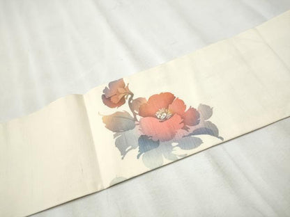 平和屋着物●九寸名古屋帯 作家物 紬地 ろうけつ染 枝花文 正絹 逸品 CABB9385hy