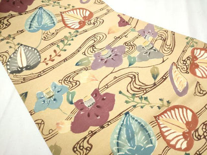平和屋着物●九寸名古屋帯　紅型　流水花文　正絹　逸品　CABB9386hy