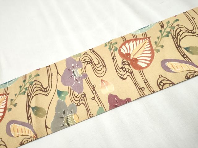 平和屋着物●九寸名古屋帯　紅型　流水花文　正絹　逸品　CABB9386hy