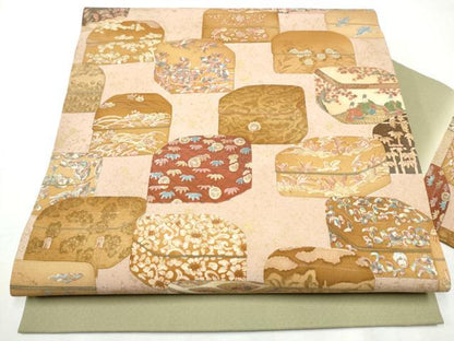 平和屋着物●九寸名古屋帯 文箱花文 金彩 正絹 逸品 CABB9388hy