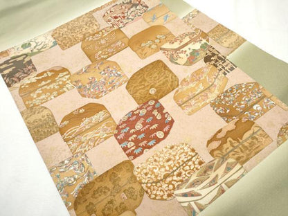 平和屋着物●九寸名古屋帯 文箱花文 金彩 正絹 逸品 CABB9388hy