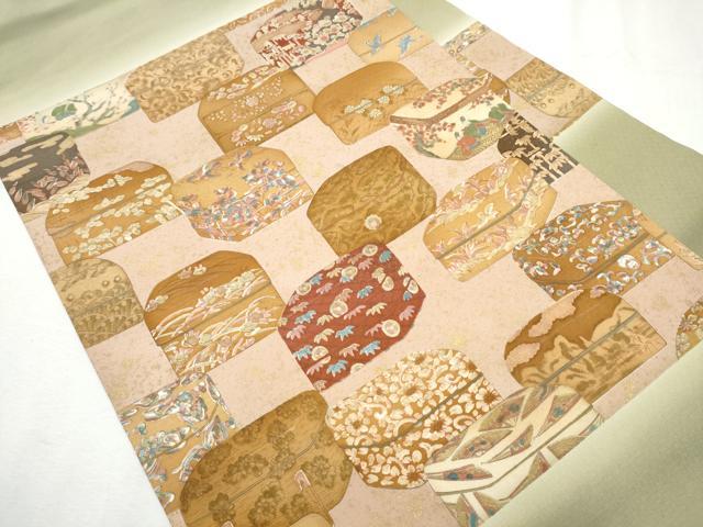 平和屋着物●九寸名古屋帯 文箱花文 金彩 正絹 逸品 CABB9388hy