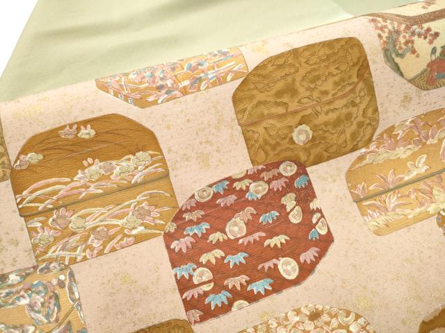 平和屋着物●九寸名古屋帯 文箱花文 金彩 正絹 逸品 CABB9388hy