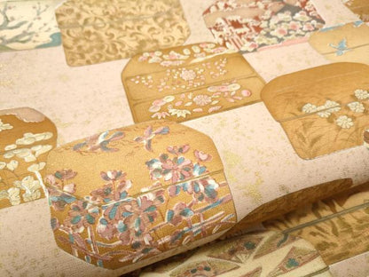 平和屋着物●九寸名古屋帯 文箱花文 金彩 正絹 逸品 CABB9388hy