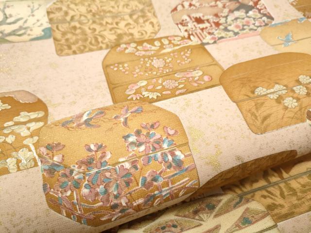平和屋着物●九寸名古屋帯 文箱花文 金彩 正絹 逸品 CABB9388hy