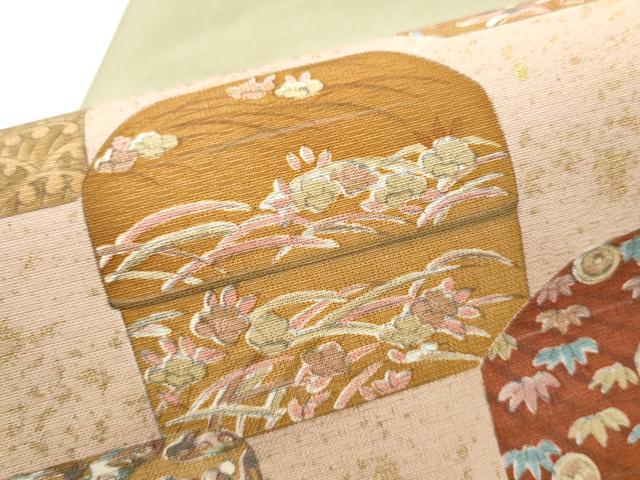 平和屋着物●九寸名古屋帯 文箱花文 金彩 正絹 逸品 CABB9388hy