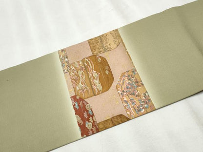 平和屋着物●九寸名古屋帯 文箱花文 金彩 正絹 逸品 CABB9388hy