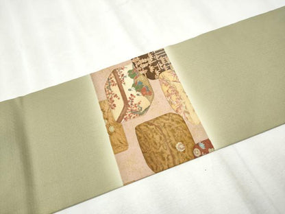 平和屋着物●九寸名古屋帯 文箱花文 金彩 正絹 逸品 CABB9388hy