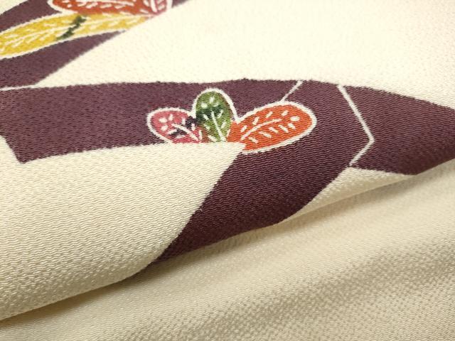 平和屋着物●九寸名古屋帯 型染め 舞葉文 鬼しぼ縮緬 正絹 逸品 CABB9389hy
