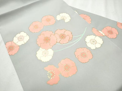平和屋着物●塩瀬 九寸名古屋帯 駒刺繍 枝花文 金彩 正絹 逸品 CABB9392hy